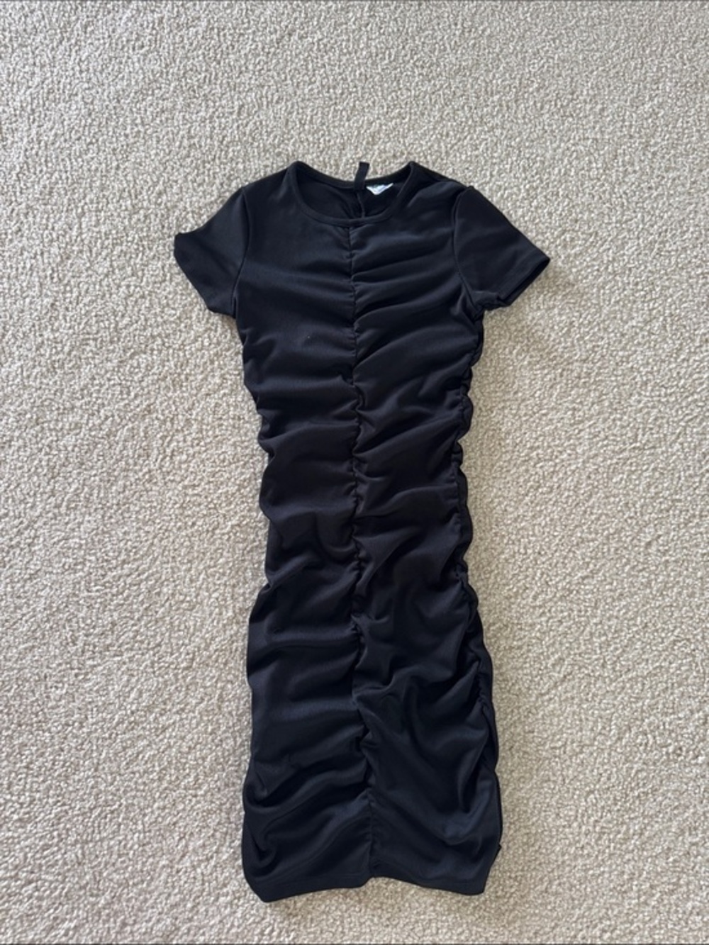 H&M Black Ruched Short-Sleeve Bodycon Mini Dress